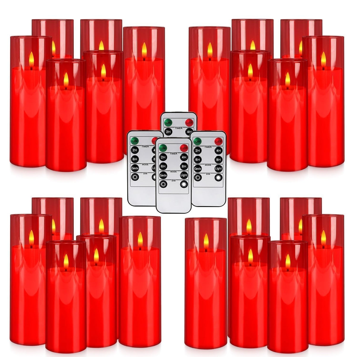 CLTNIKET 24-Pack Red Acrylic Flameless LED Candles with Remote Control - Realistic Flickering Battery - Operated Candles for Valentine's Day,Home Decor, Weddings, and Parties.