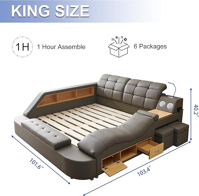 King Size Smart Multifunctional Bed Frame, Platform Bed