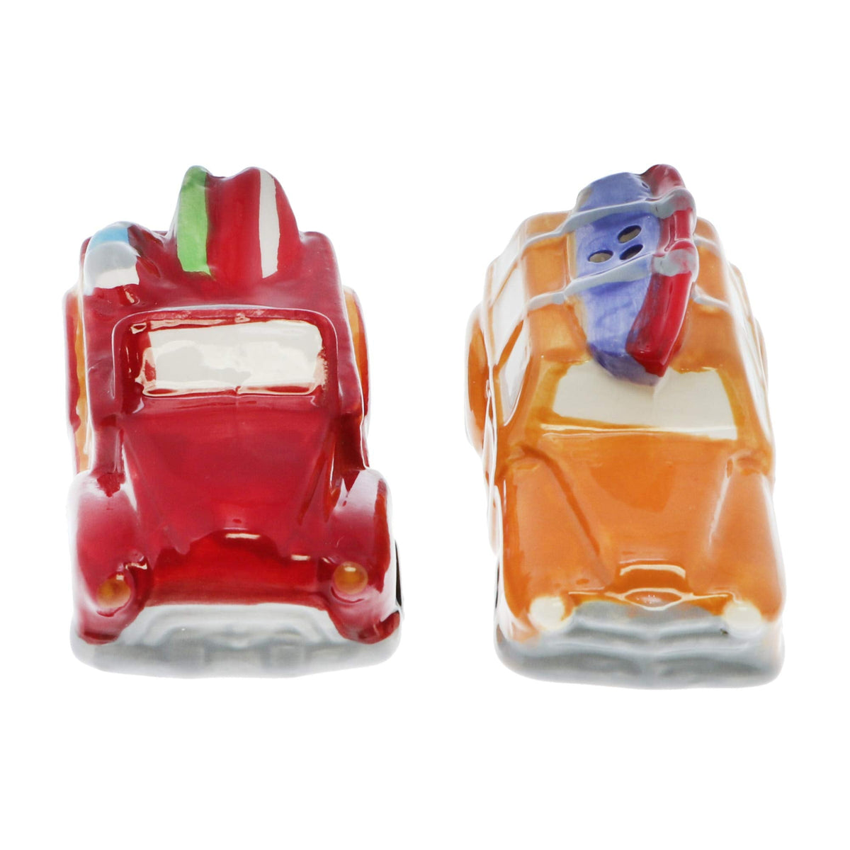 Novelty Ceramic Salt and Pepper Shaker Set Travel Beach Theme - Retro Cars with Surfboard