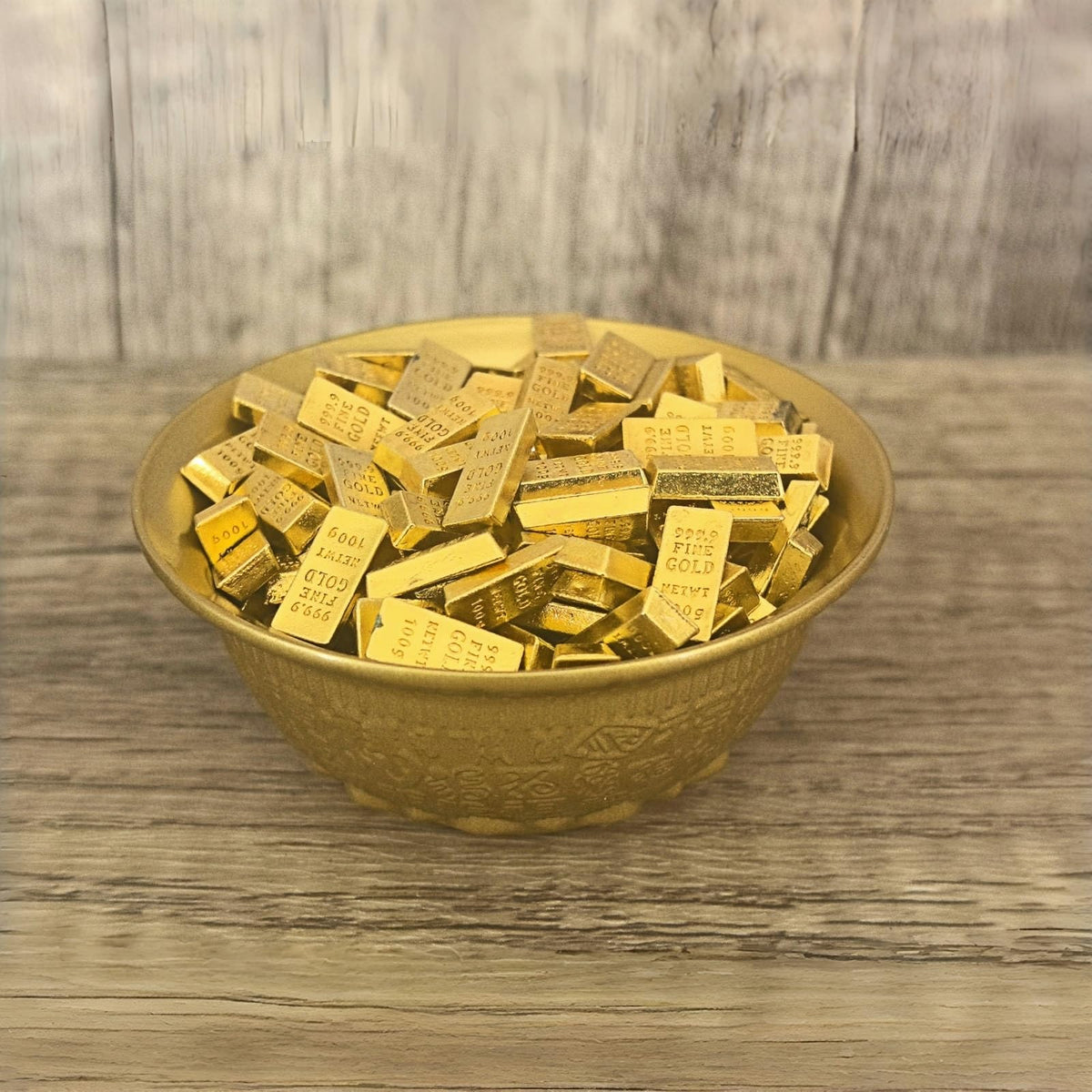 Solid Brass Feng Shui Money Bowl, 100 Fu Carved Bowl, Wealth Frog & Lotus Base, 200 Gold Bricks, 400g, 7.7x7.7x3.4cm, for Wealth Corner, Altar, Office Desk, Home,feng Shui Decor, Brings Abundance