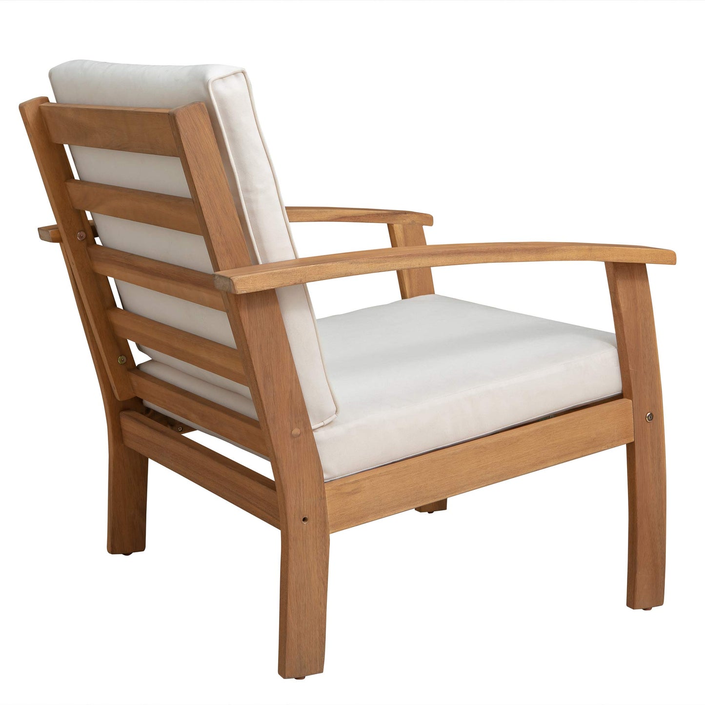 Patio Sense Lio Wooden Lounge Chair, Accent Armchair with Cushions, Natural Wood Finish, Off White Cushions, Solid Durable Acacia Wood