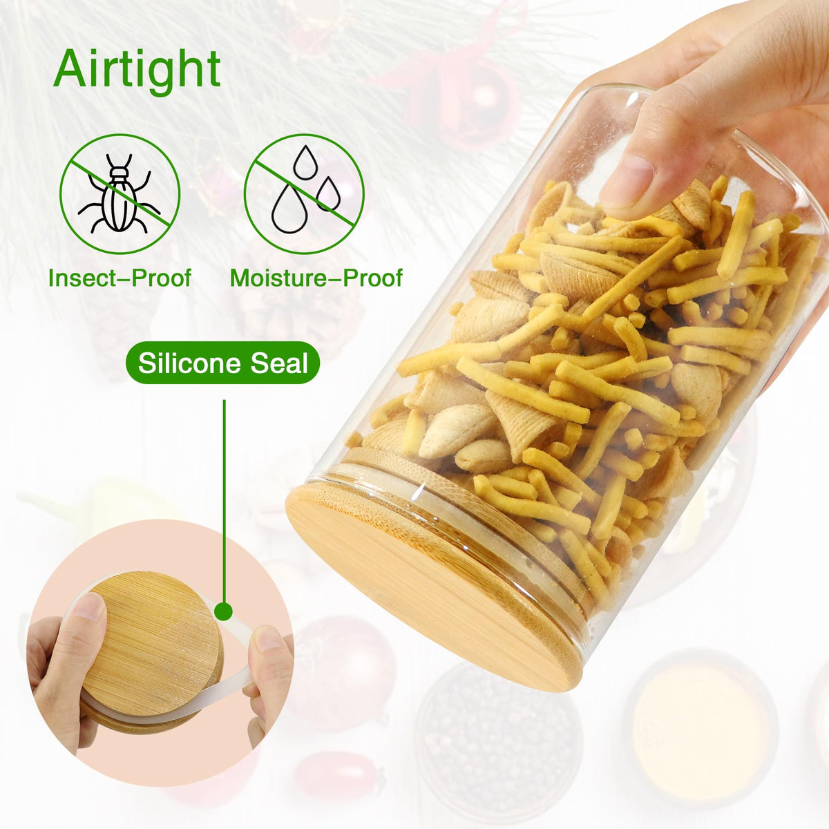 BGraceyy Glass Jars with Bamboo Lids 20 oz, 12 Pcs Stackable Kitchen Glass Pantry Storage Containers with Airtight Bamboo Lids for Rice, Candy, Sugar, Flour, Nuts, Cookie, Bean