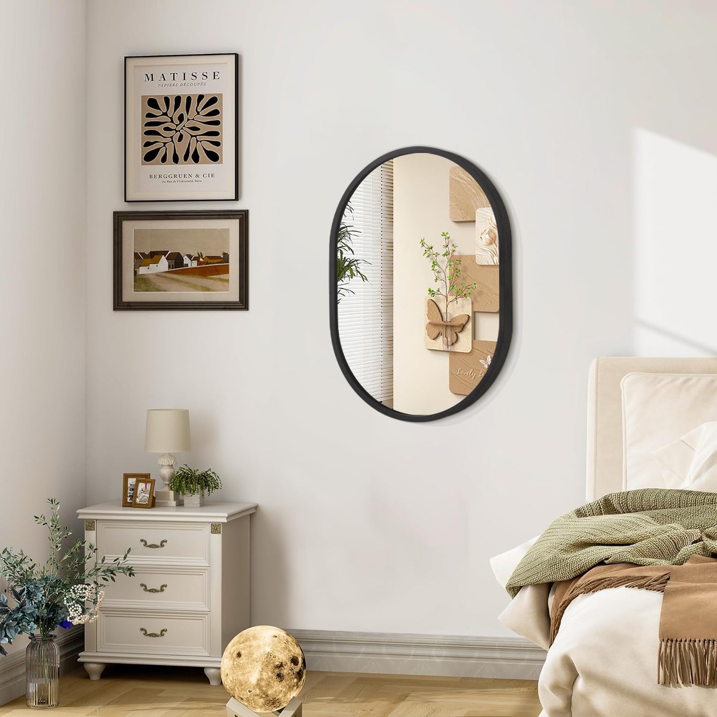 JJUUYOU Oval Mirror Black Metal Framed Bathroom Mirrors for Wall 16X20 Inch Matte Bedroom Vanity Mirror Farmhouse Anti-Rust Tempered Glass Hangs Horizontally or Vertically Mirrors