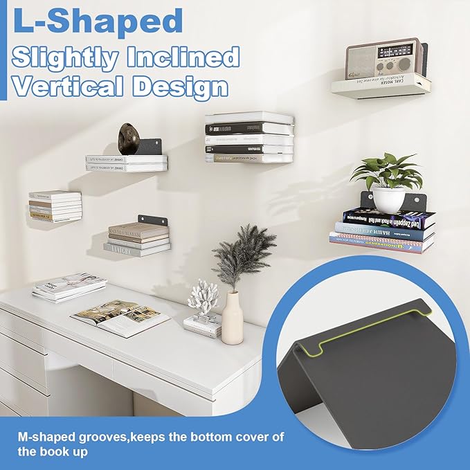 FENTEC Floating Book Shelves for Wall, Wall Mounted Invisible Floating Bookshelf