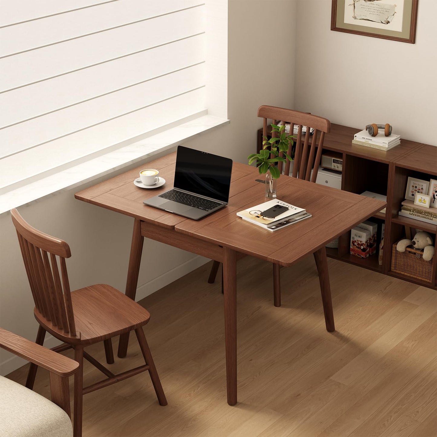 DONGMUWUJEE Solid Wood Small Dining Table for 2-6, 23.6"L-47.2"L Expandable Kitchen Table, Designed for Small Spaces, Easy Assembly, Suitable for Kitchen, Dining Room, Living Room, Apartment (Walnut)