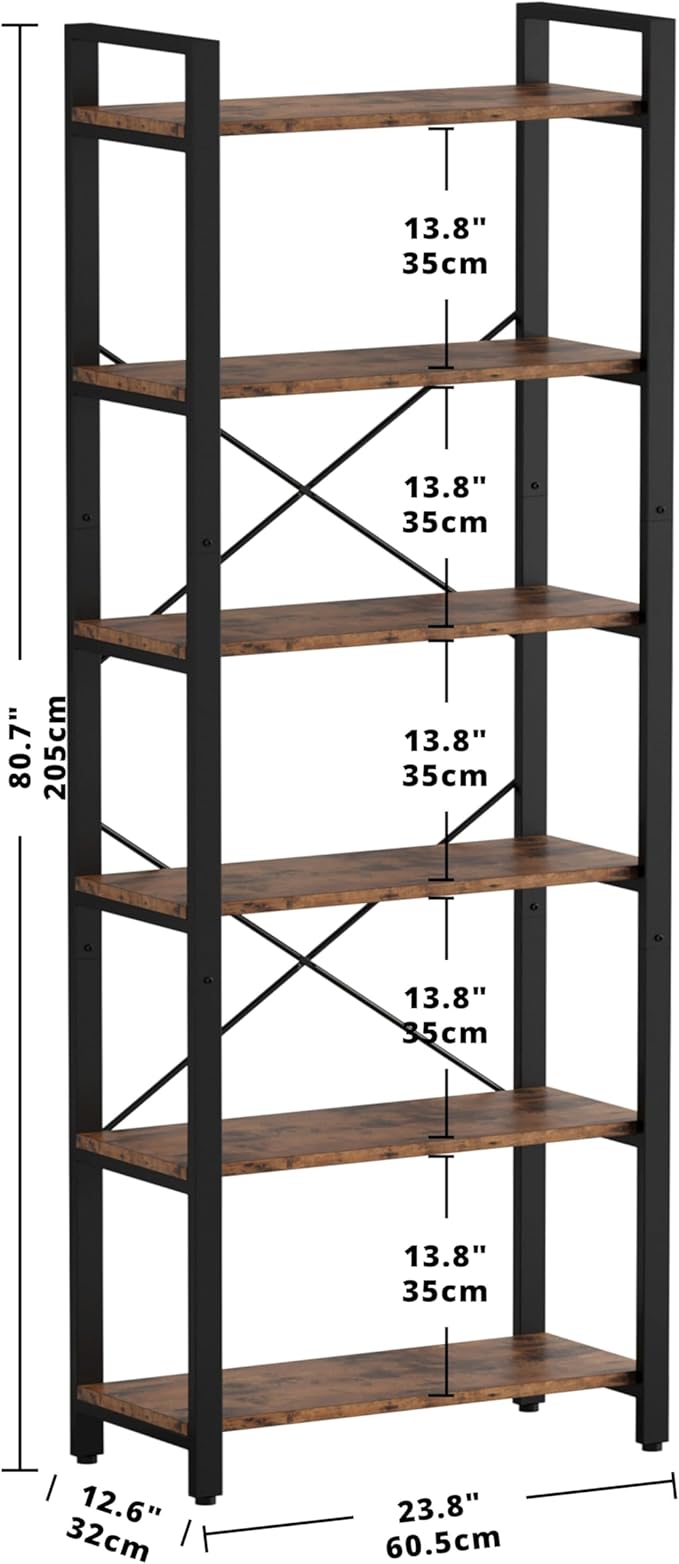 IRONCK Bookshelf 6-Tier Ladder Shelf 110lbs Display Shelf Vintage Industrial