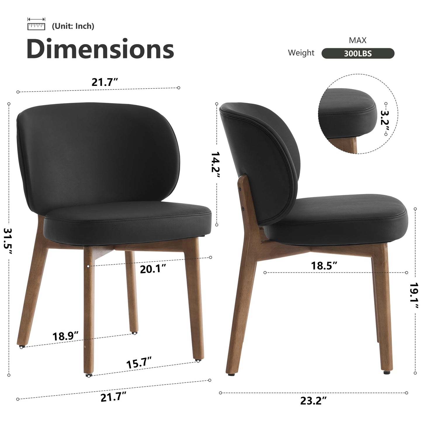 YOUNIKE Black Dining Chair with High Back Single Mid Century Modern Kitchen Chair Faux Leather Upholstered Armless Accent Chair 20" Wide Padded Seat with Soild Wooden Legs for Living Room Bedroom