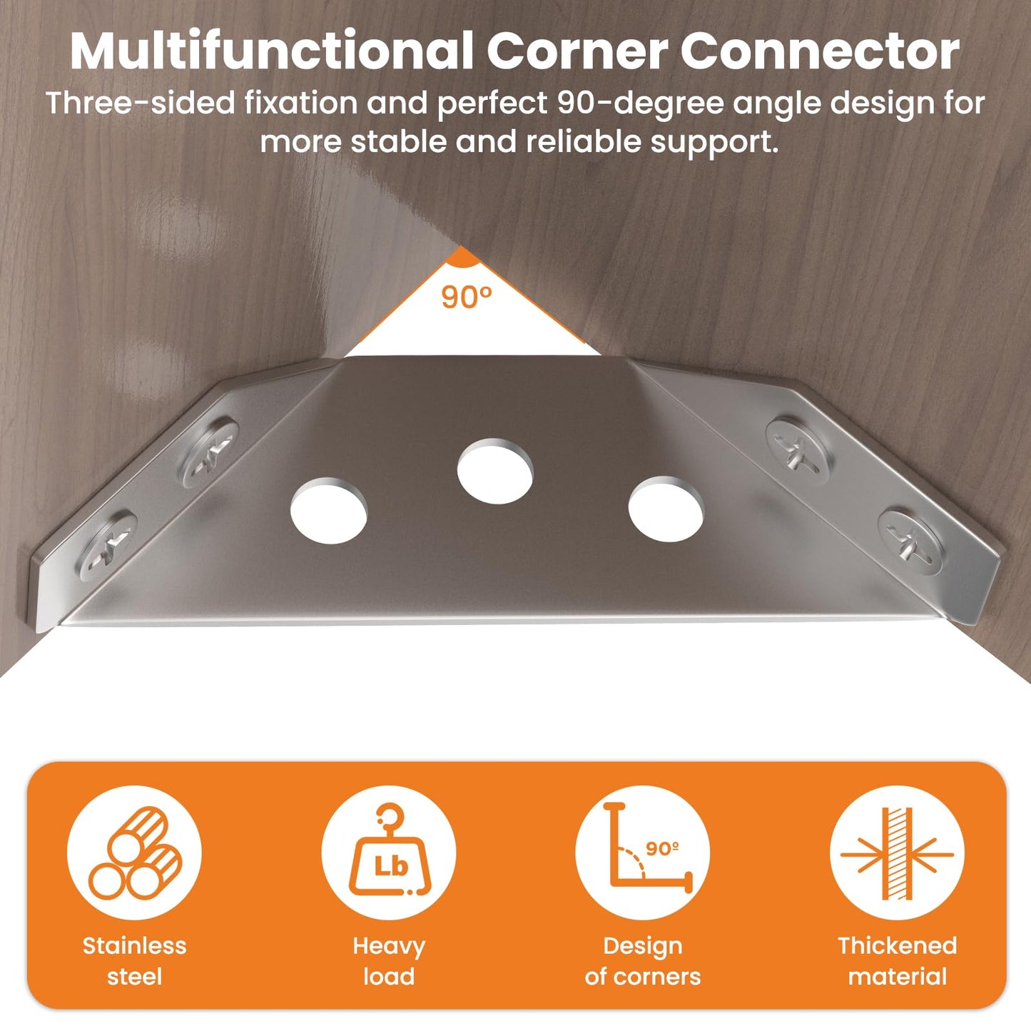 Aifeier ET 20PCS Furniture Corner Connector, Stainless Steel Corner Bracket Furniture Triangle Support Brace Angle Fasten Connector with 140 Screws for Wood Shelf, Cabinets, Tables, Chairs