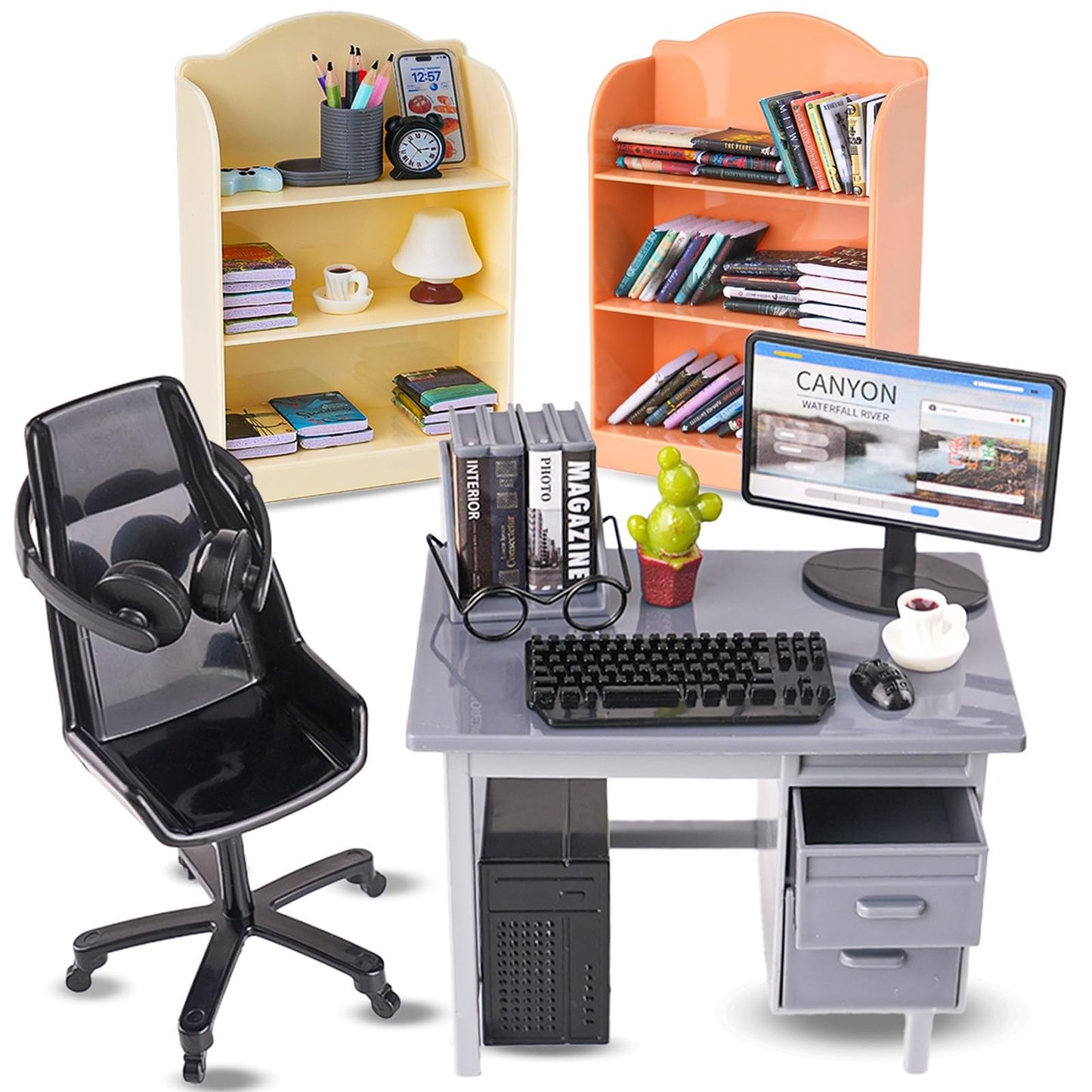 1:12 Scale Doll House Mini Computer Office Desk Furniture Accessories Set