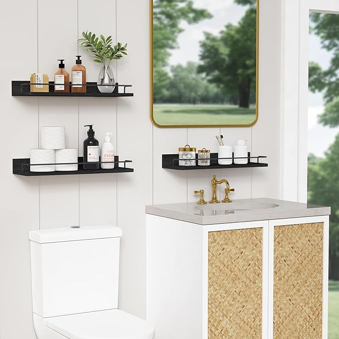 Forbena Black Floating Shelves for Wall, Bahtroom Wall Shelves Over Toilet