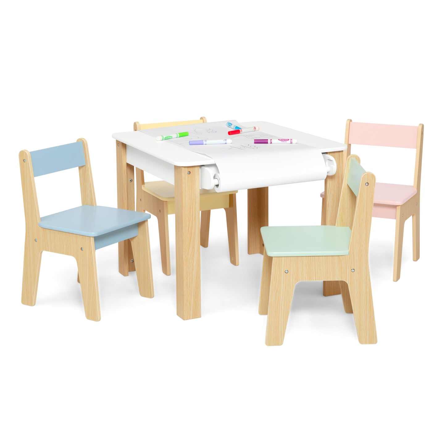 Delta Children - GapKids Table and 4 Chair Set with Paper Roll Holder - Greenguard Gold Certified, Pastel