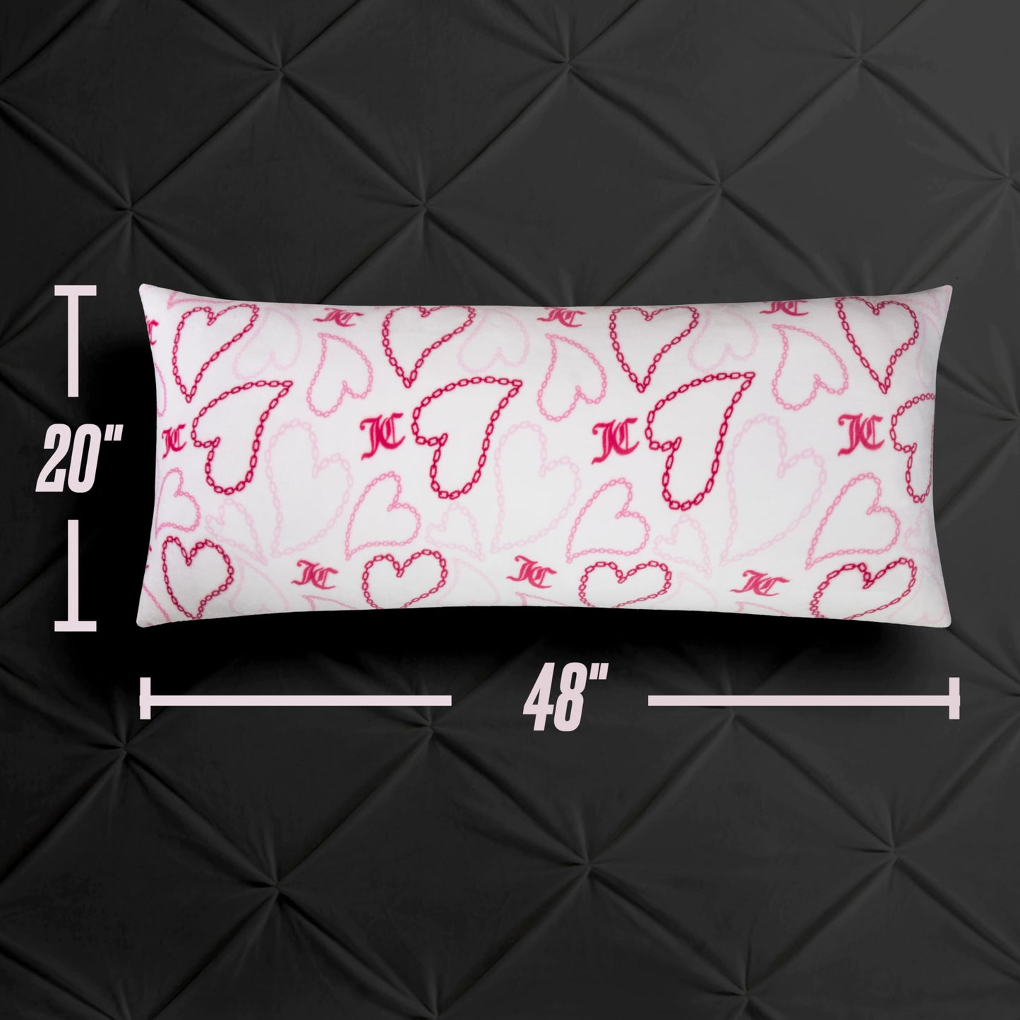 Juicy Couture 20" x 48" Plush Body Pillow, Chain Hearts Pink