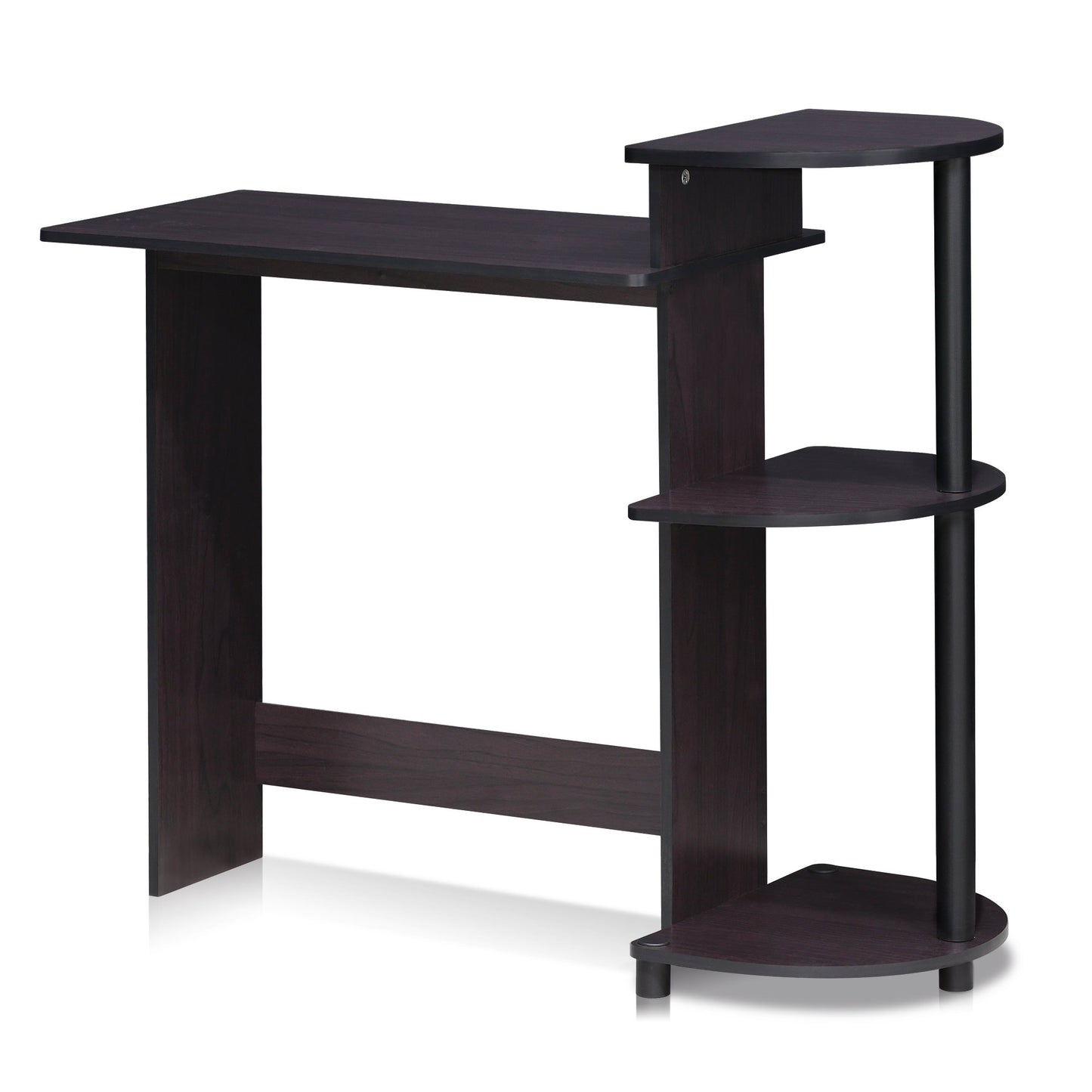 Furinno Compact 29-Inch Brown Computer Desk, Office Desk with 3 Side Shelves, Rectangular Home Office Desk, Gaming Desk for Home Office, Bedroom, Study Room, Dark Mocha