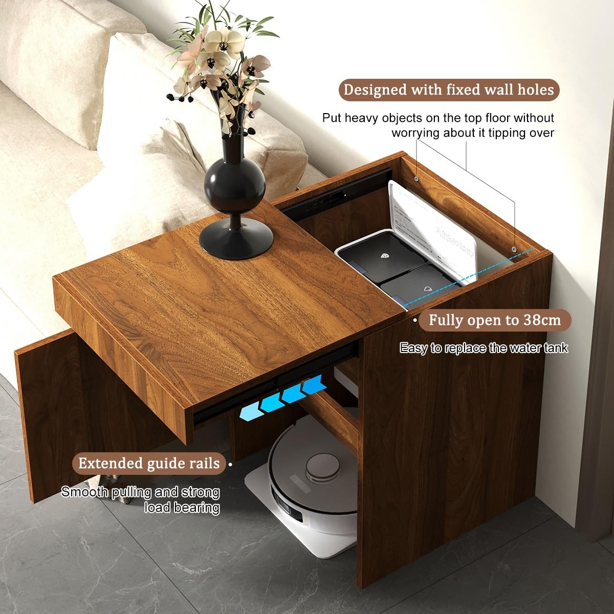 Nordivo Robot Vacuum Stand Cabinet,Storage Cabinet with Doors for Robot Vacuum Cleaner,End Side Table for Home Office,Wood Freestanding Rack for Living Room Home Office Kitchen(Gray)