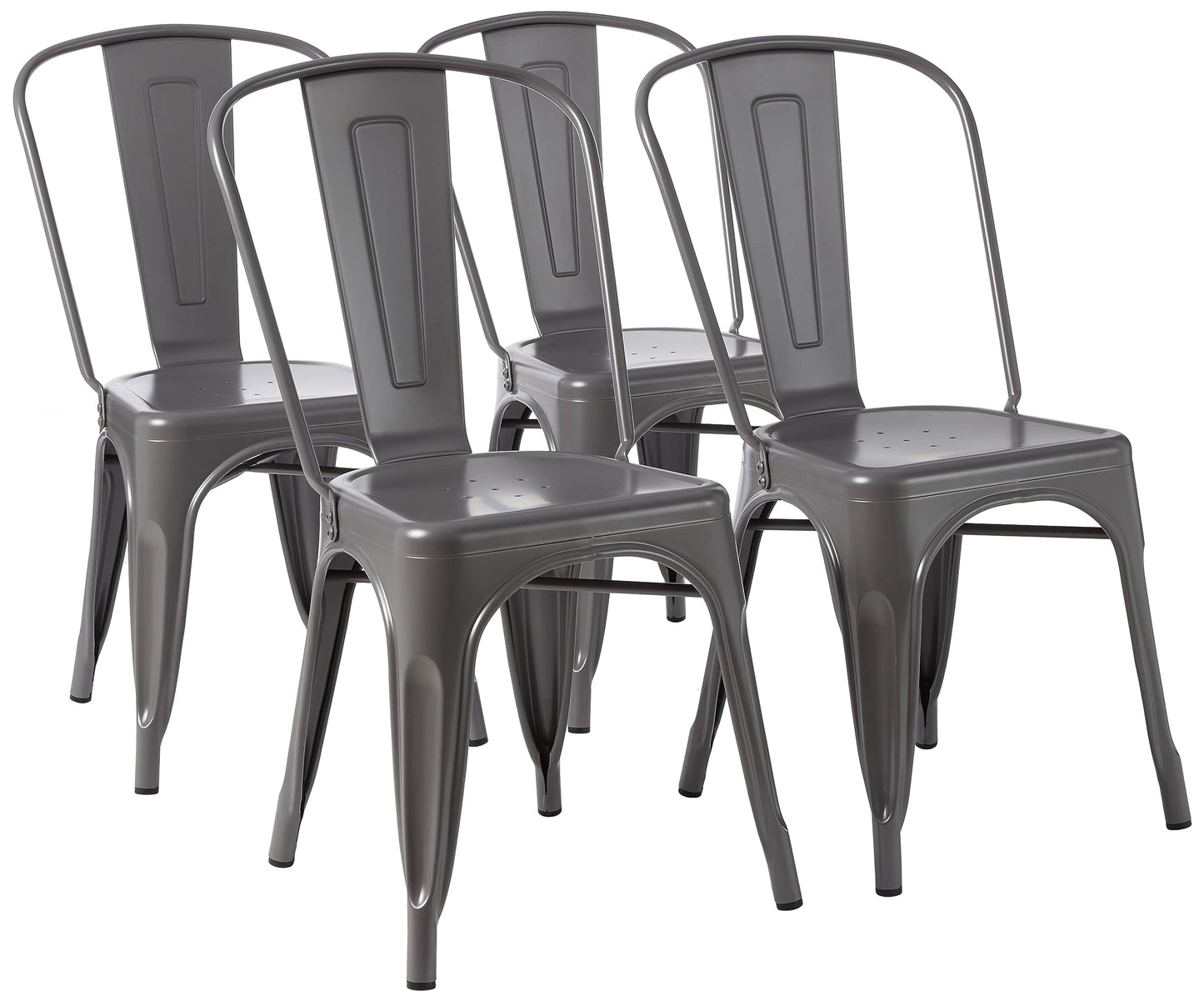 Amazon Basics Metal Dining Chairs, Easy to Assemble, Indoor/Outdoor, Stackable, 330-Pound Capacity, Dark Gray, 4-Pack, 20.1 x 17.1 x 33.5 inches