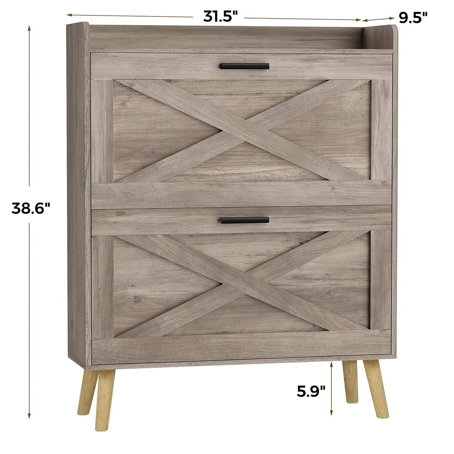 Homleke 32" W Farmhouse Shoe Storage Cabinet with 2 Flip Drawers and Barn Door Design, Adjustable Shelves, Modern Hidden Slim Narrow Shoe Rack Cabinet for Entryway, Foyer, Hallway, Living Room, Greige