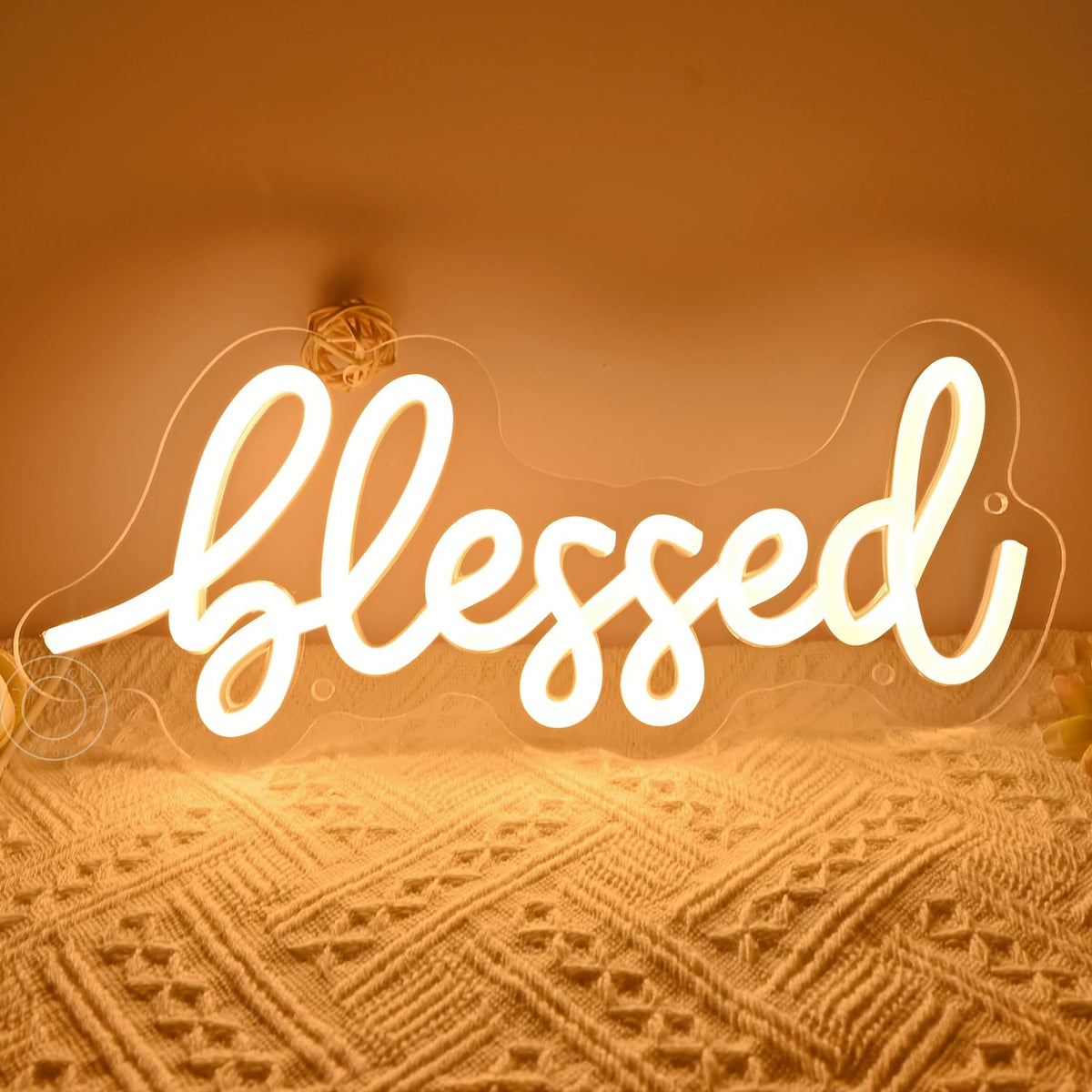 SYLHOME Blessed Led Neon Light Sign Home Bedroom Kids Room Office Wall Sign Decor Pray God Bless Wedding Sign Christmas Birthday Decoration USB 11.8"X5"