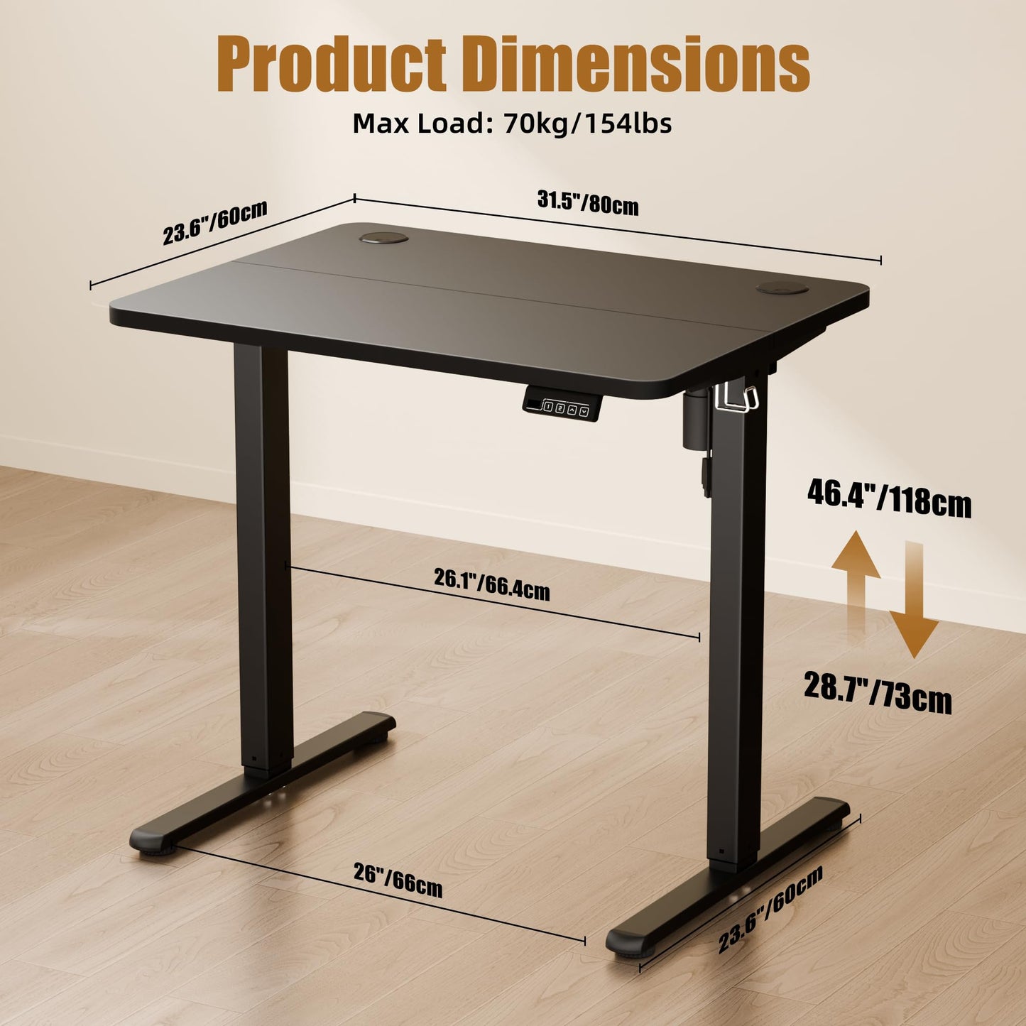 ERGOMAKER Electric Small Standing Desk, 31.5" x 23.6" Height Adjustable Sit Stand Desk with Splice Board for Home Office, Computer Desk Memory Preset (Black Frame, Black Desktop)