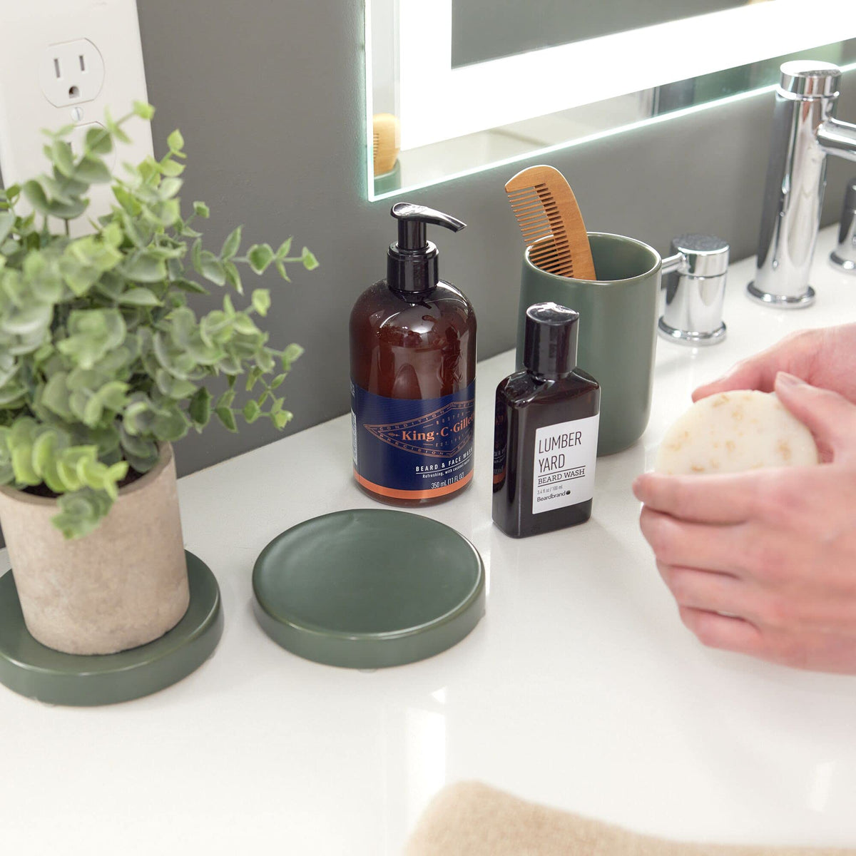 iDesign Ceramic Earth Collection Ceramic Bar Soap Dish, Moss
