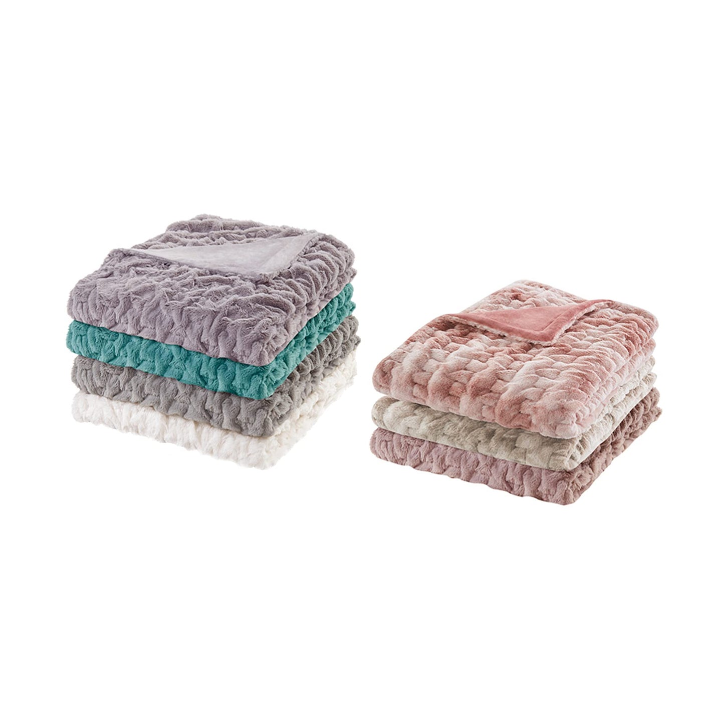 Comfort Spaces Ruched Faux Fur Plush Throw Blanket and Pillow Set with 2 Matching Square Pillow Covers Sofa Throw Blanket for Living Room, Chair, Couch, Home Office Fuzzy Soft Blush Tie Dye 50"x 60"