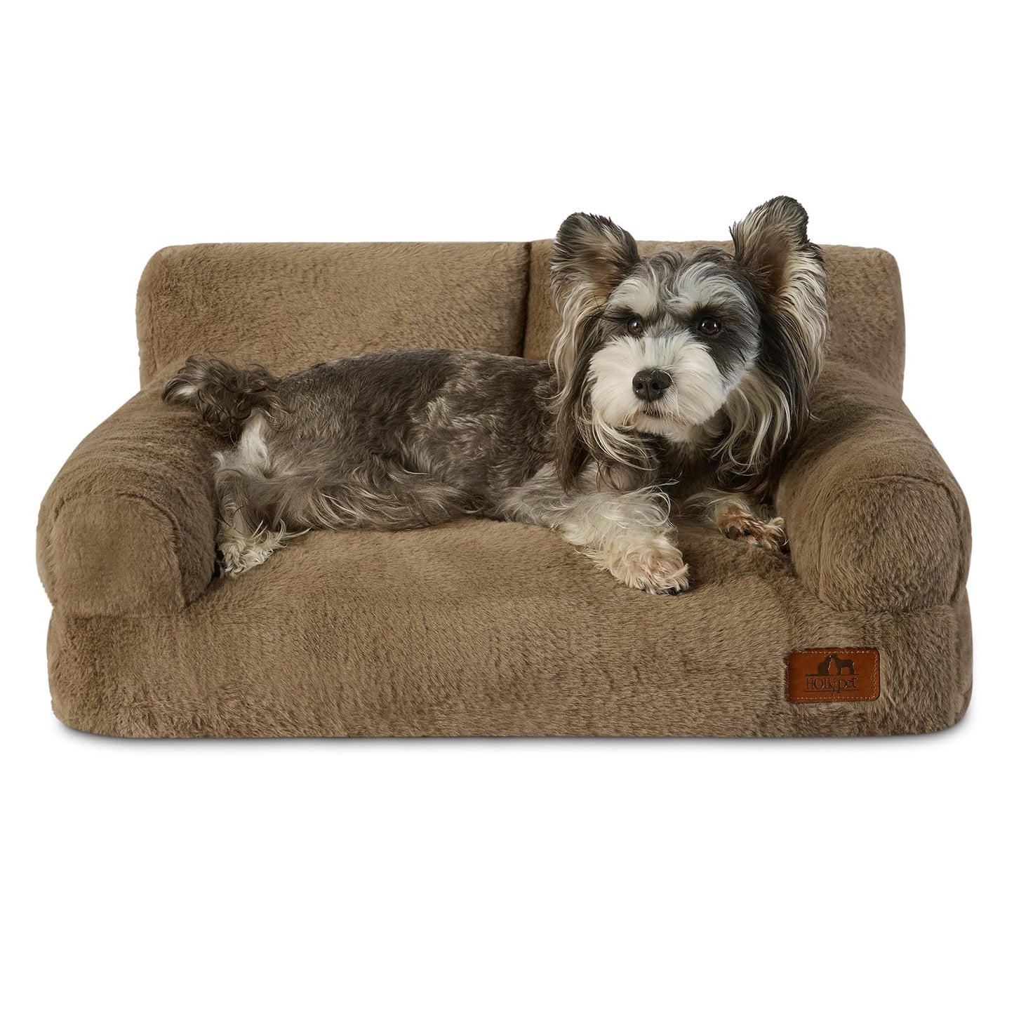 Hollypet Fluffy Dog Cat Bed Pet Couch Beds Plush Soft Warming Washable Puppy Bed for Small Medium Dogs and Large Cats, Dark Brown, 24" L x 18" W x 10" Th