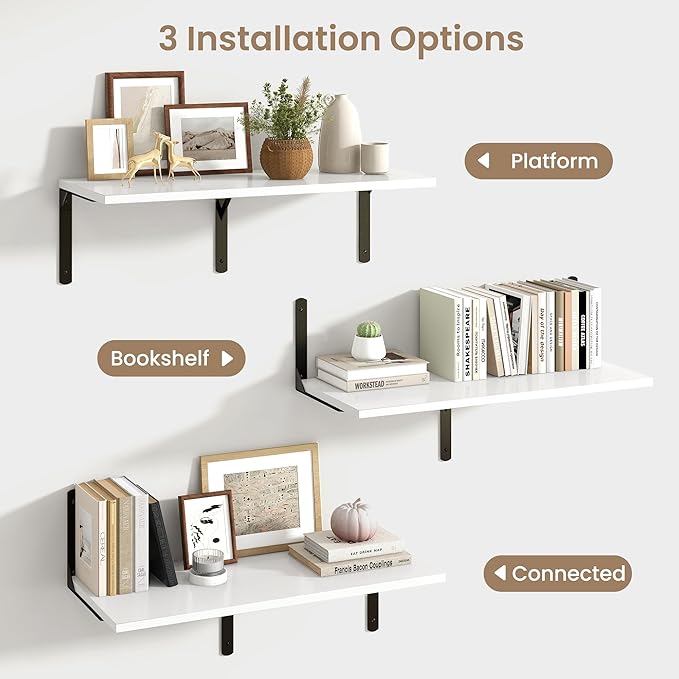 Fun Memories Floating Shelves for Wall, 12 Inch Deep Floating Shelves Set of 2