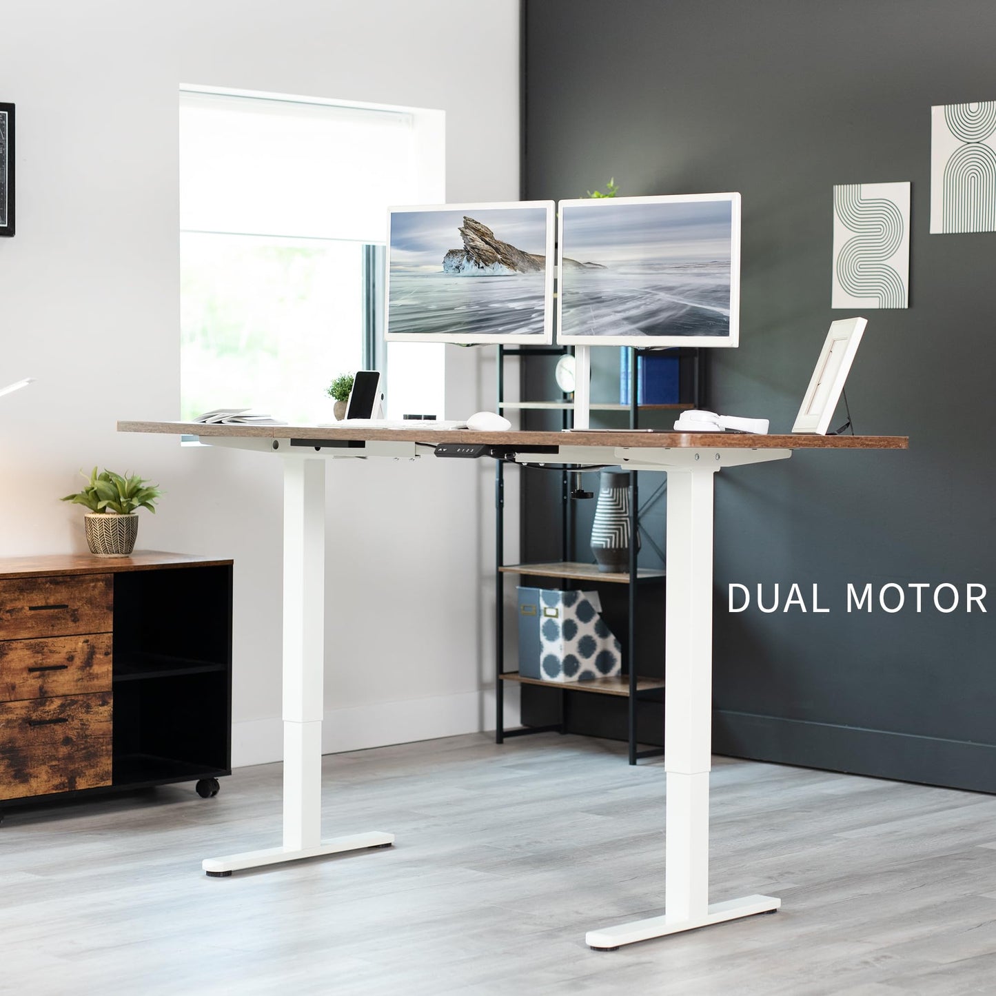 VIVO Electric Dual Motor Standing Desk Frame for 41 to 82 inch Table Tops, Frame Only, Ergonomic Standing Height Adjustable Base with Push Button Memory Controller, White, DESK-V122EW