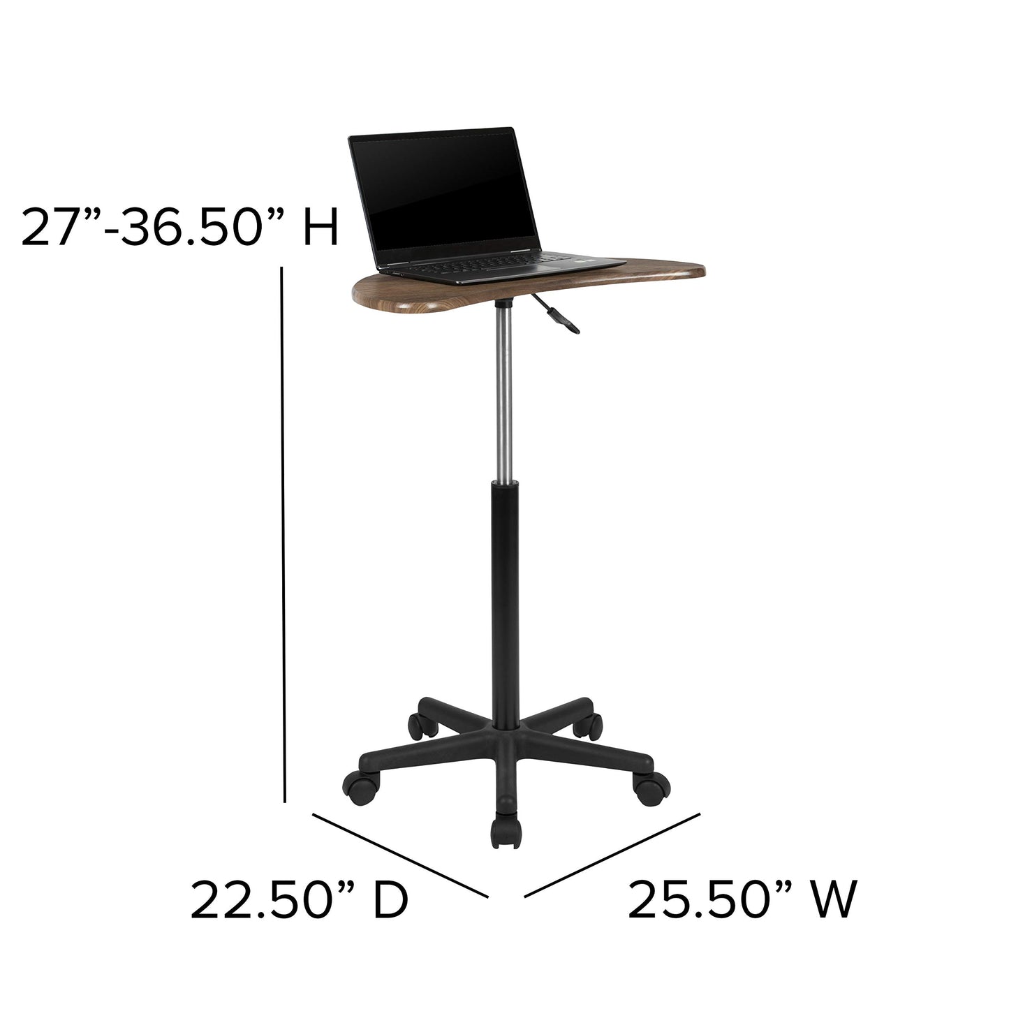 Flash Furniture Eve Rustic Walnut Sit to Stand Mobile Laptop Computer Desk with Heavy Duty Nylon Base and Dual Wheel Casters