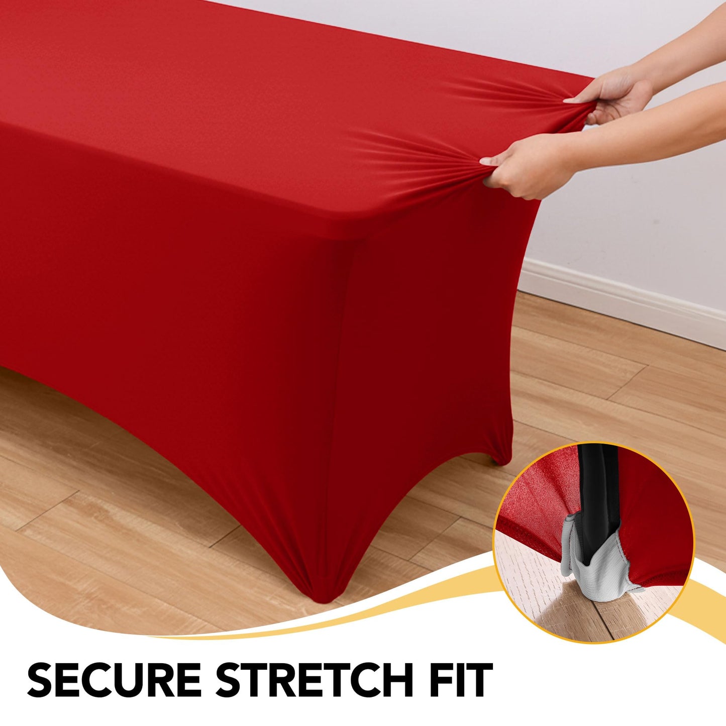 Dailyset 6-Pack Premium Red Spandex Tablecloths for 6ft Rectangle Tables, Stain & Wrinkle-Resistant, Washable Stretch Polyester Fitted Table Cover for Weddings, Banquets, Trade Shows Events