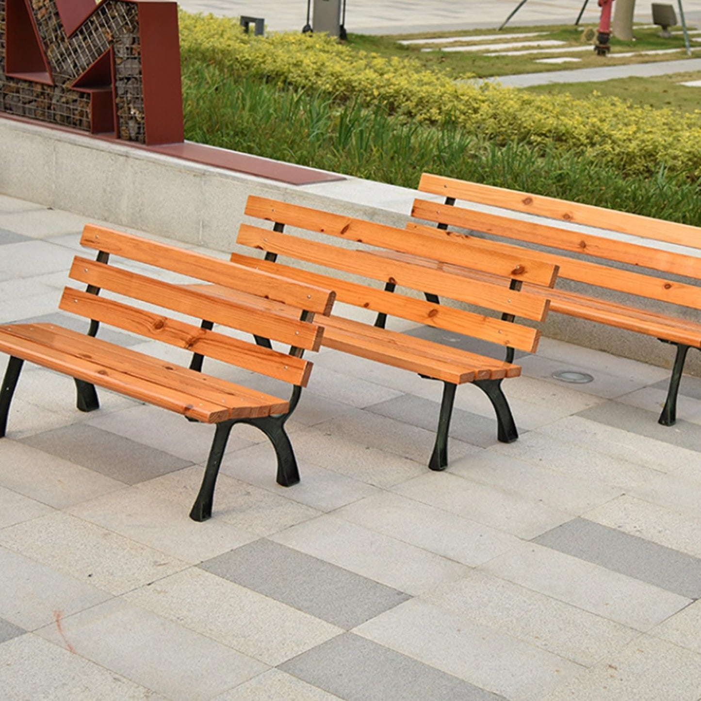 Weatherproof Outdoor Garden Bench with Backrest, Cast Iron Metal Frame & Solid Wood Seat, 59-Inch Patio Park Bench for Lawn, Balcony, Yard & Indoor Use,150cm/59inch