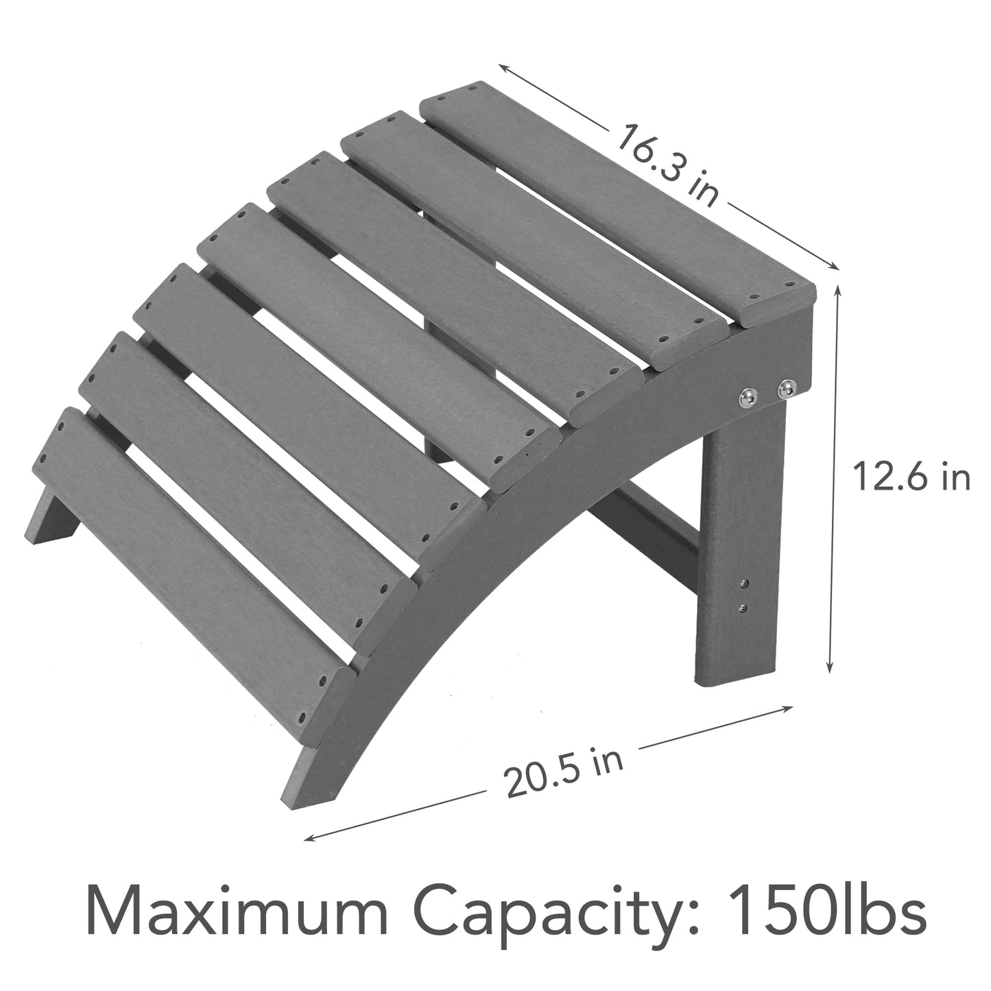 Sundale Outdoor Folding Plastic Adirondack Ottoman, All-Weather Adirondack Chair Footrest, Fade and Rust Resistant, Perfect for Outside Patio Garden Pool Yard Grey