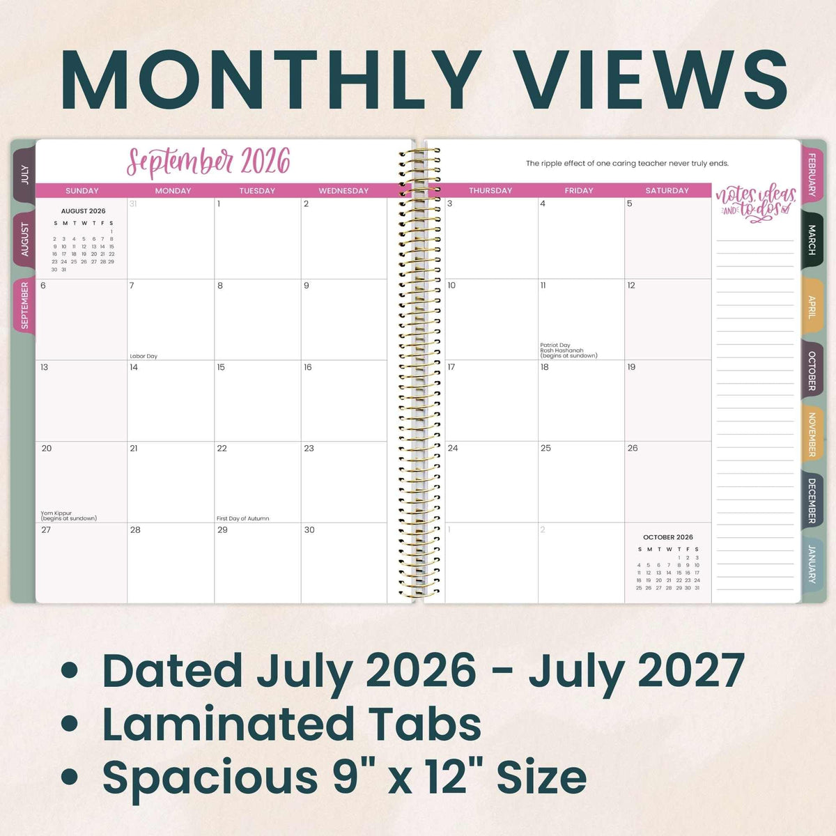 bloom daily planners 2026-2027 Academic Year Teacher Planner & Calendar - 7 Period Lesson Plan Organizer Book for Classroom or Homeschool - 9" x 11" (Interchangeable Cover) - Bold & Bright