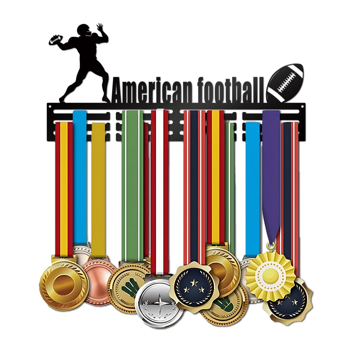 Resama Fashion Medal Hanger Holder Display Wall Rack Frame Shelf-Black Metal Medal Hanger Awards Ribbon Cheer,Gymnastics,American Football Easy to Install