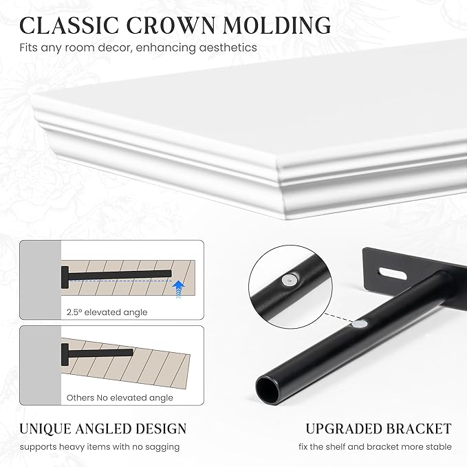 Fun Memories Floating Shelves 48 Inch Long, 9.3 Inch Deep Classic Crown Molding