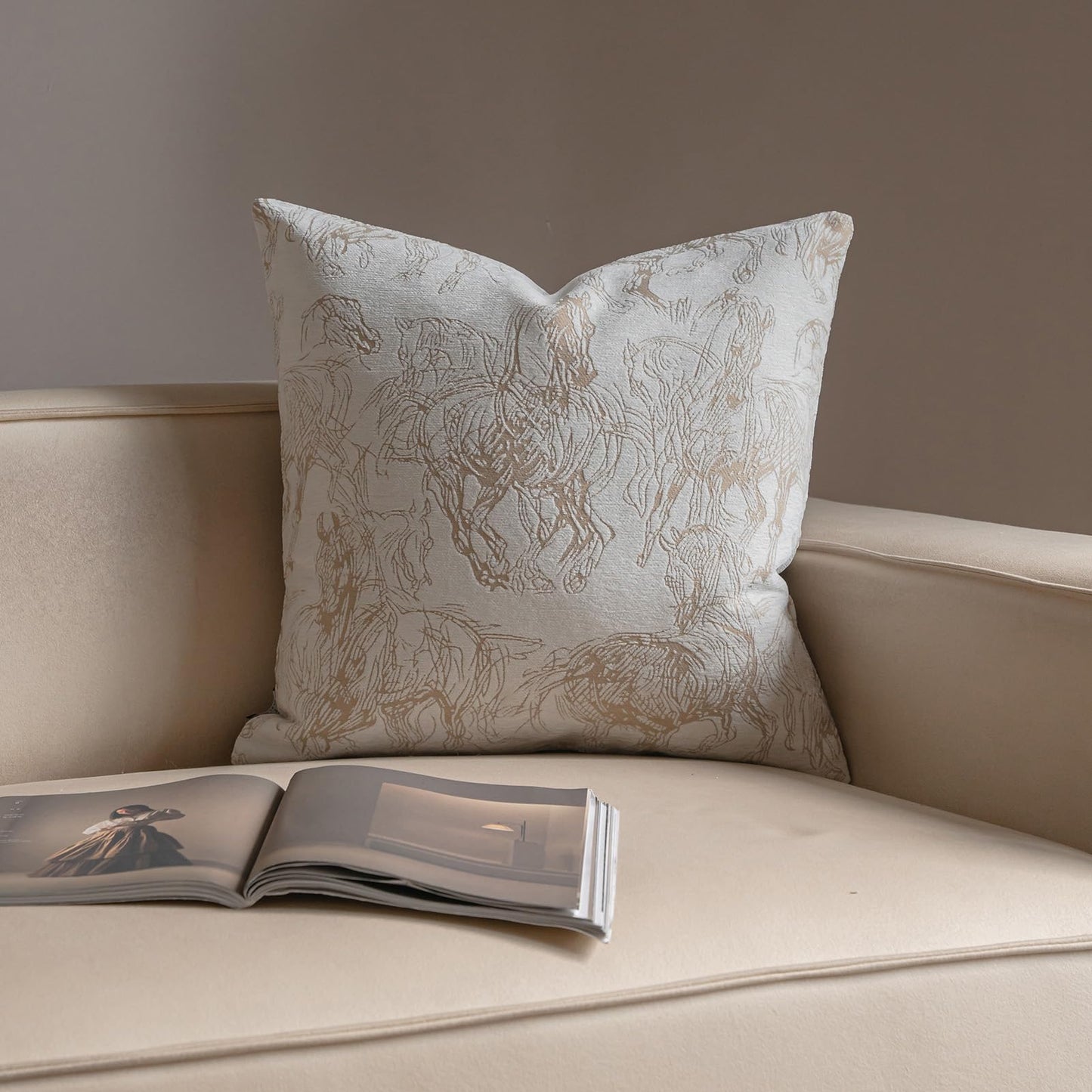 Croker Horse New 20x20'' inches Throw Pillow Cushion Covers - Jungle Tiger Pattern Chenille Jacquard Embroidery Luxury Modern Style Couch Sofa Bed Pillow Cover for Living Room Bedroom