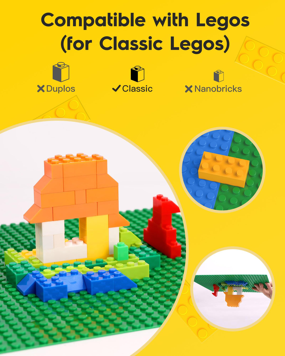 Pokiiulk Classic Baseplates Building Plates-Pack of 10 Large 10" x 10" Building Bricks,Compatible with All Major Brands,Perfect STEM Gift for Builders Age 3+ (Green)
