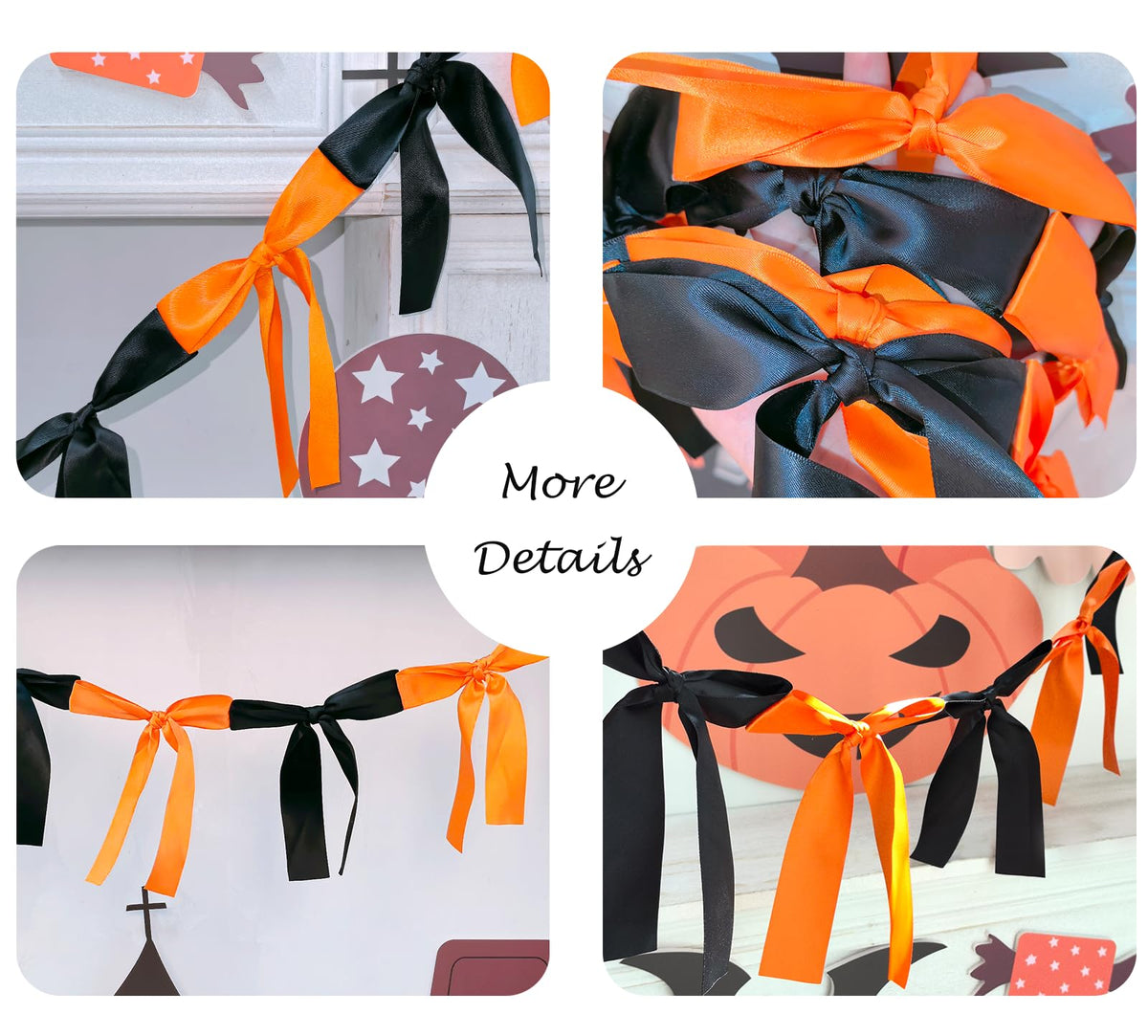 Halloween Stain Bow Garland | 6ft Linking Knot Bow Banner with 3ft Extend Ribbon for Halloween Party Vibes Wreath & Spooky Boo Decor (Orange & Black, 6ft)