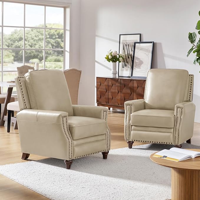 HULALA HOME Genuine Leather Manual Recliner Chairs Set of 2