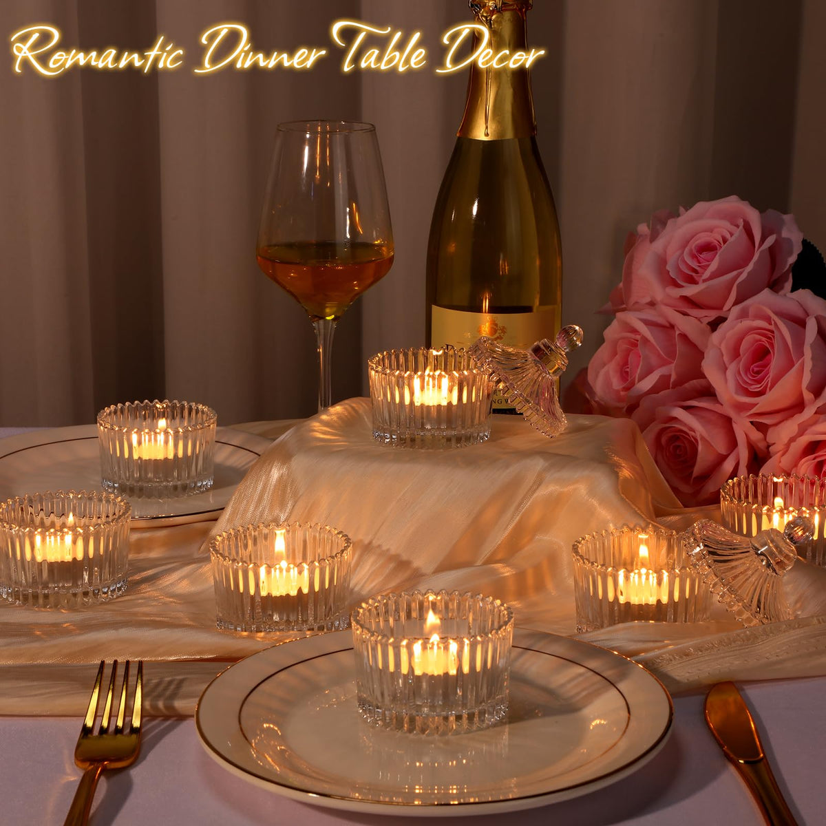 FoldTier 24 Pcs Votive Candle Holders Bulk, Glass Jars with Lids, Tealight Holders for Table Centerpieces, Home Decor Wedding Bridal Summer Baby Shower Favors