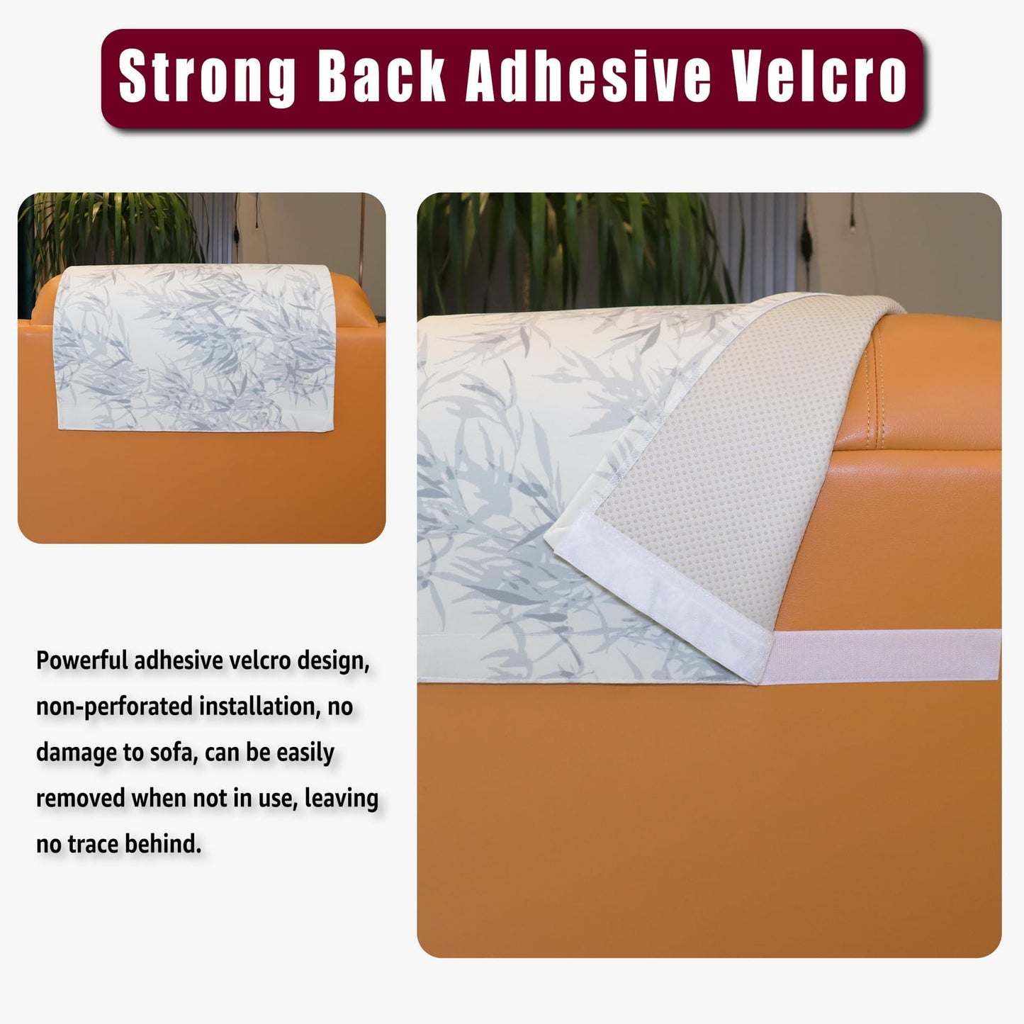 AmazeCov Non Slip Headrest Cover for Recliner Chair, Velvet Printed Lazy Boy Recliner Headrest Cover, Furniture Headrest Protector for Office Chair Theater Seat and Sofa,Gray Leaves
