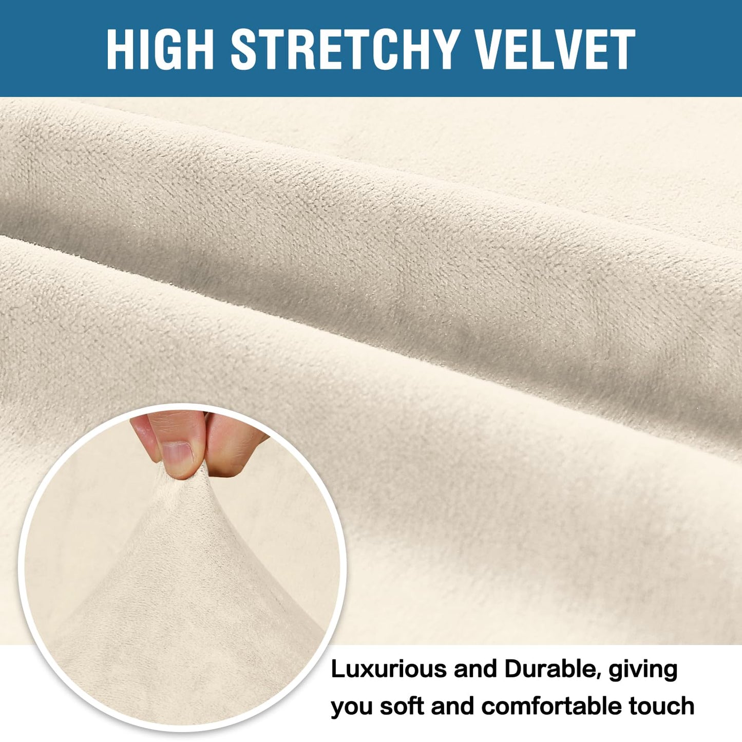 H.VERSAILTEX Stretch Velvet Loveseat Covers for 2 Cushion Couch Covers for Living Room Sofa Covers Slipcovers with Non Slip Straps Bottom, Ultra Thick Comfy Velour (Width 58"-72", Ivory)