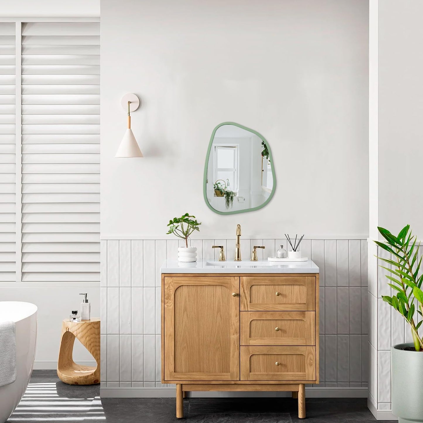 HLFMVWE Asymmetrical Mirror for Wall Irregular Wood Frame Modern Unique Wall Mirror Decorative Vanity Bathroom Living Room Bedroom Entryway Hallway Artistic Mirror 14"x10"