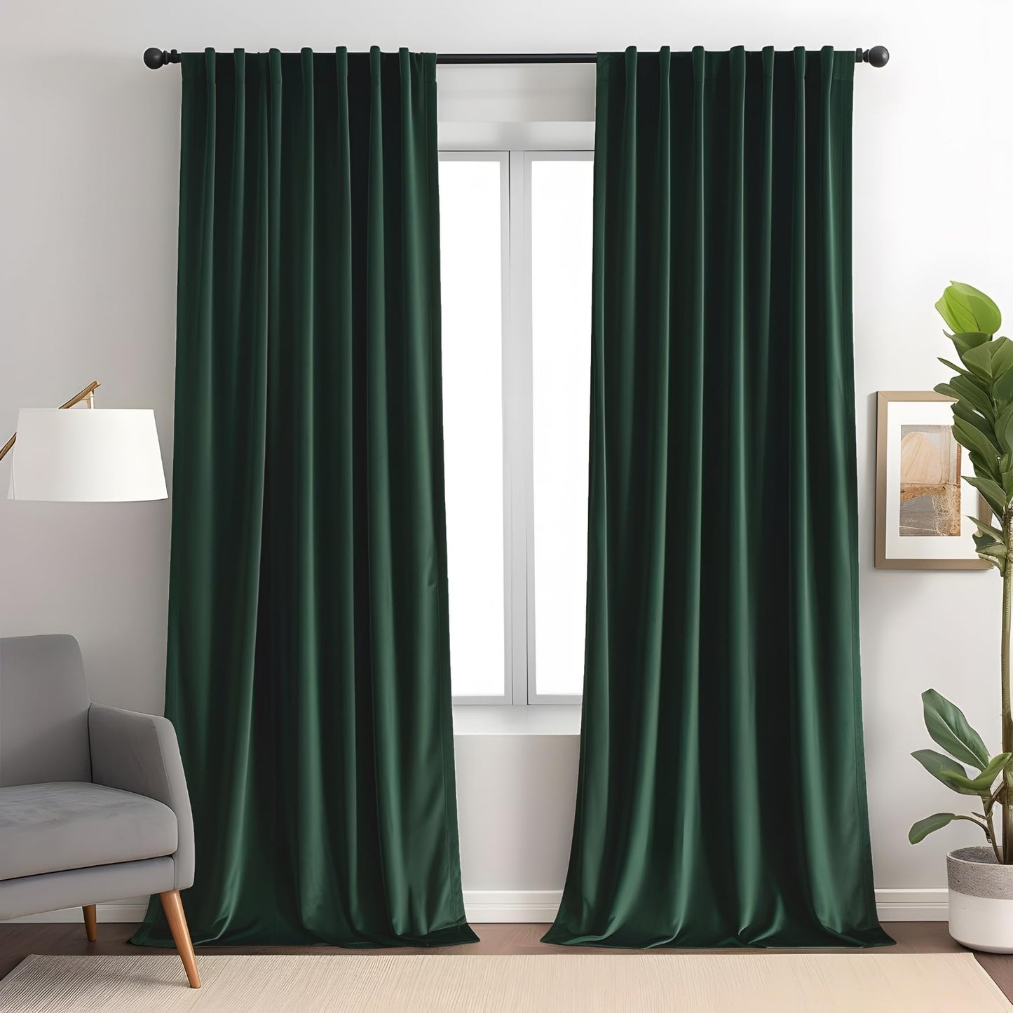 Aljctns Dark Green Velvet Curtains 90 inches Long Luxury 85% Blackout Curtains for Bedroom Living Room,Thermal Insulated Super Soft Window Drapes Rod Pocket & Back Tab, 52" W x 90" L, 2 Panels