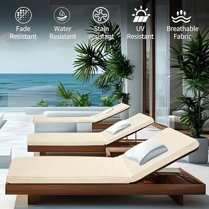 Outdoor Chaise Lounge Cushions for Patio, Waterproof Replacement Seat Cushions
