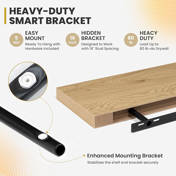 Acovy 48 Inch Floating Shelves, 9.3" Deep Floating Shelf Wall Mounted, Rustic