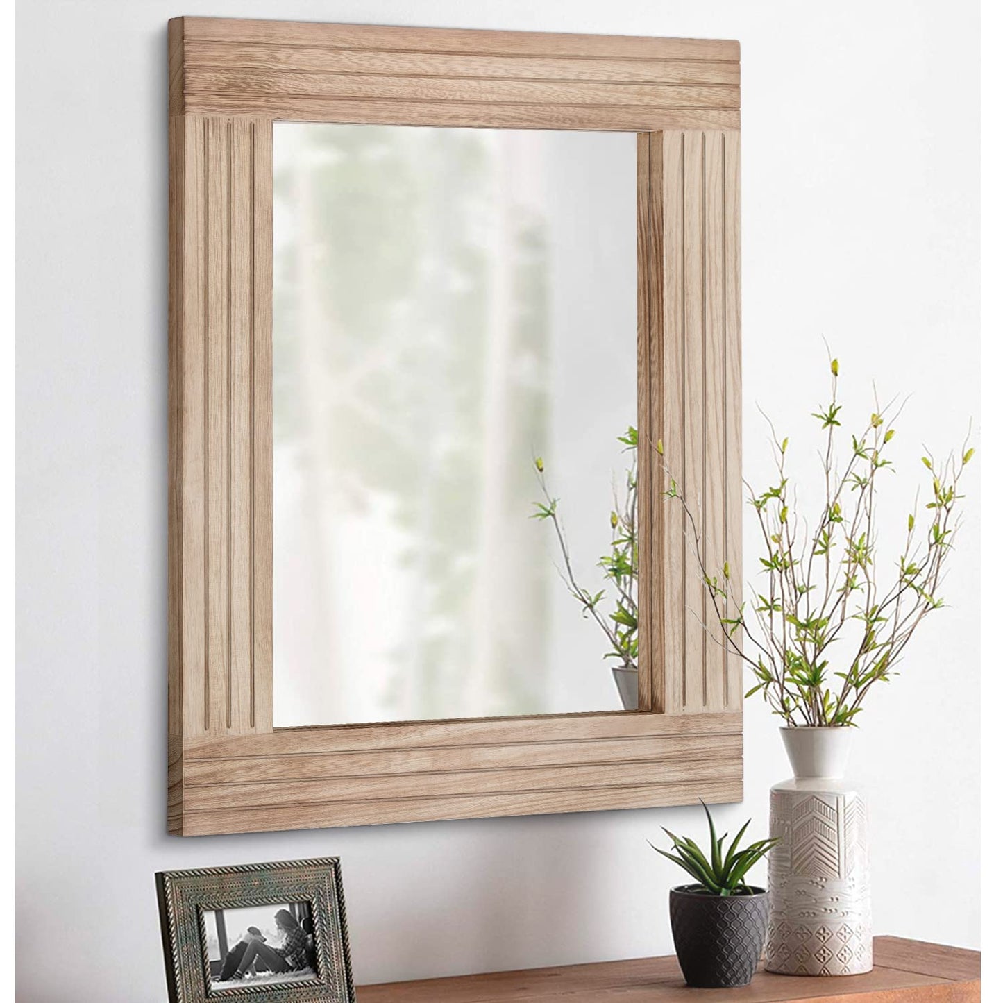 HLFMVWE Rectangle Mirror Retro Wooden Wall-Mounted Mirrors Farmhouse Bedroom Bathroom Vanity Entrance Decorative Antique Hanging Mirror Large 26"x18"