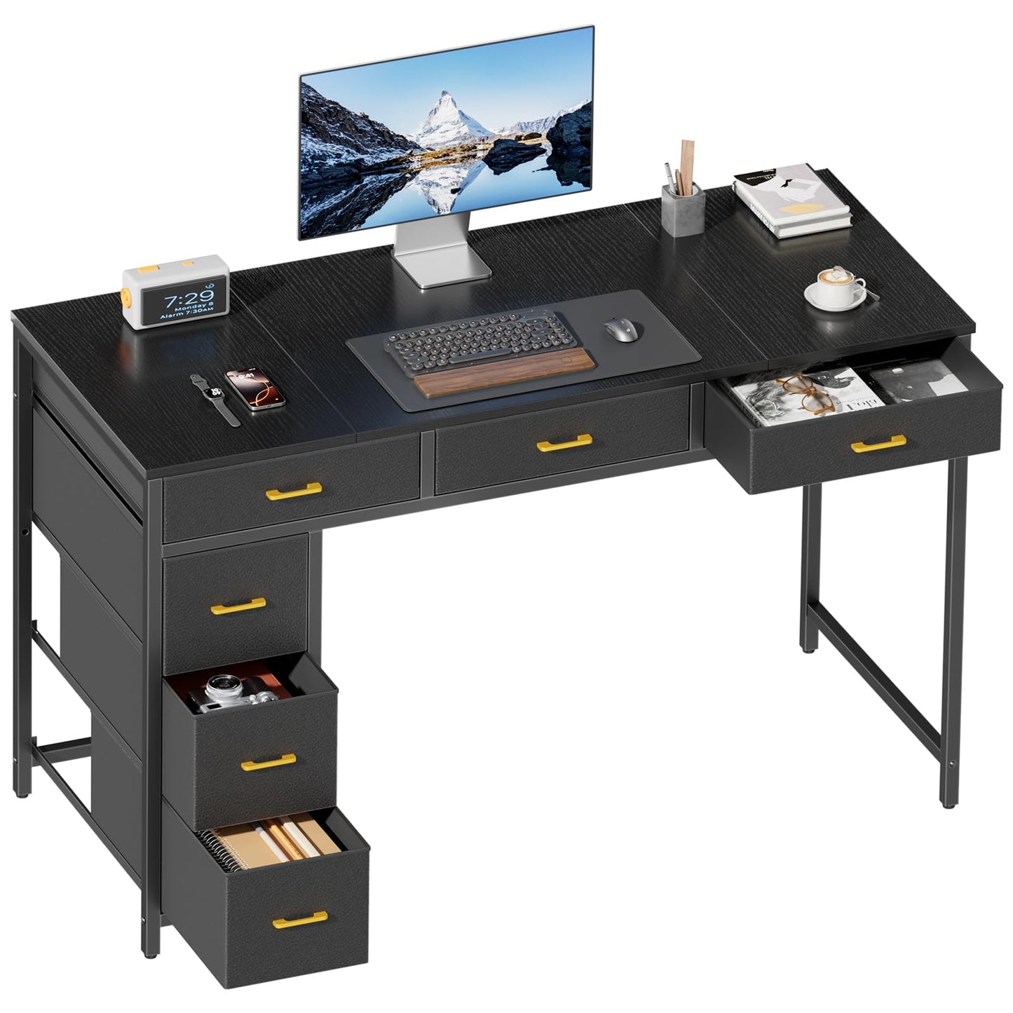 HLDIRECT 47" Computer Desk with 6 Drawers, Home Office Desk with Large Storage for Home Office,Gaming,Writing Study,Work (Black)