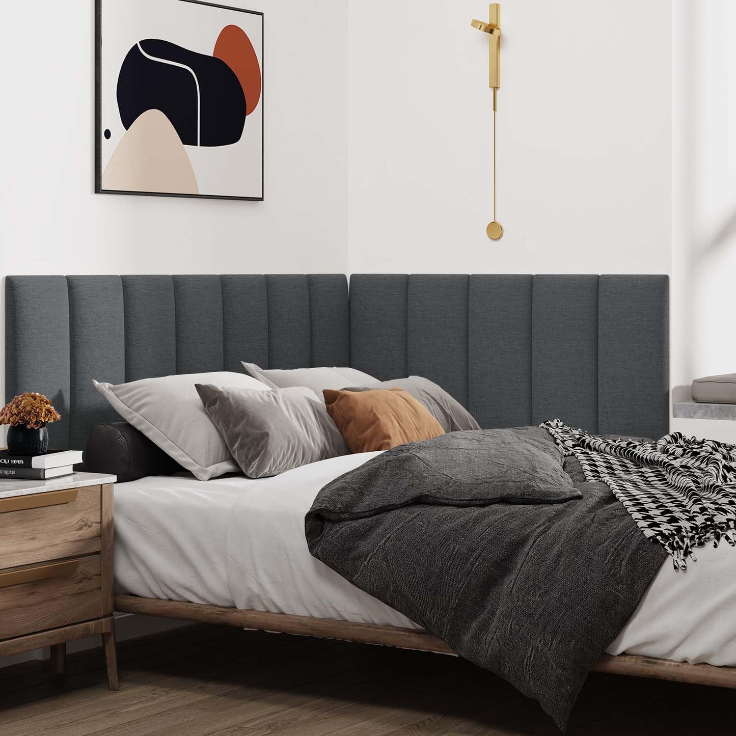 IFNOW Upholstered Wall Mounted Headboard, 3D Soundproof Wall Panels Peel and Stick for King Size, Reusable and Removable Tufted Bed Headboard in Black (12 Panels, 10" x 24")