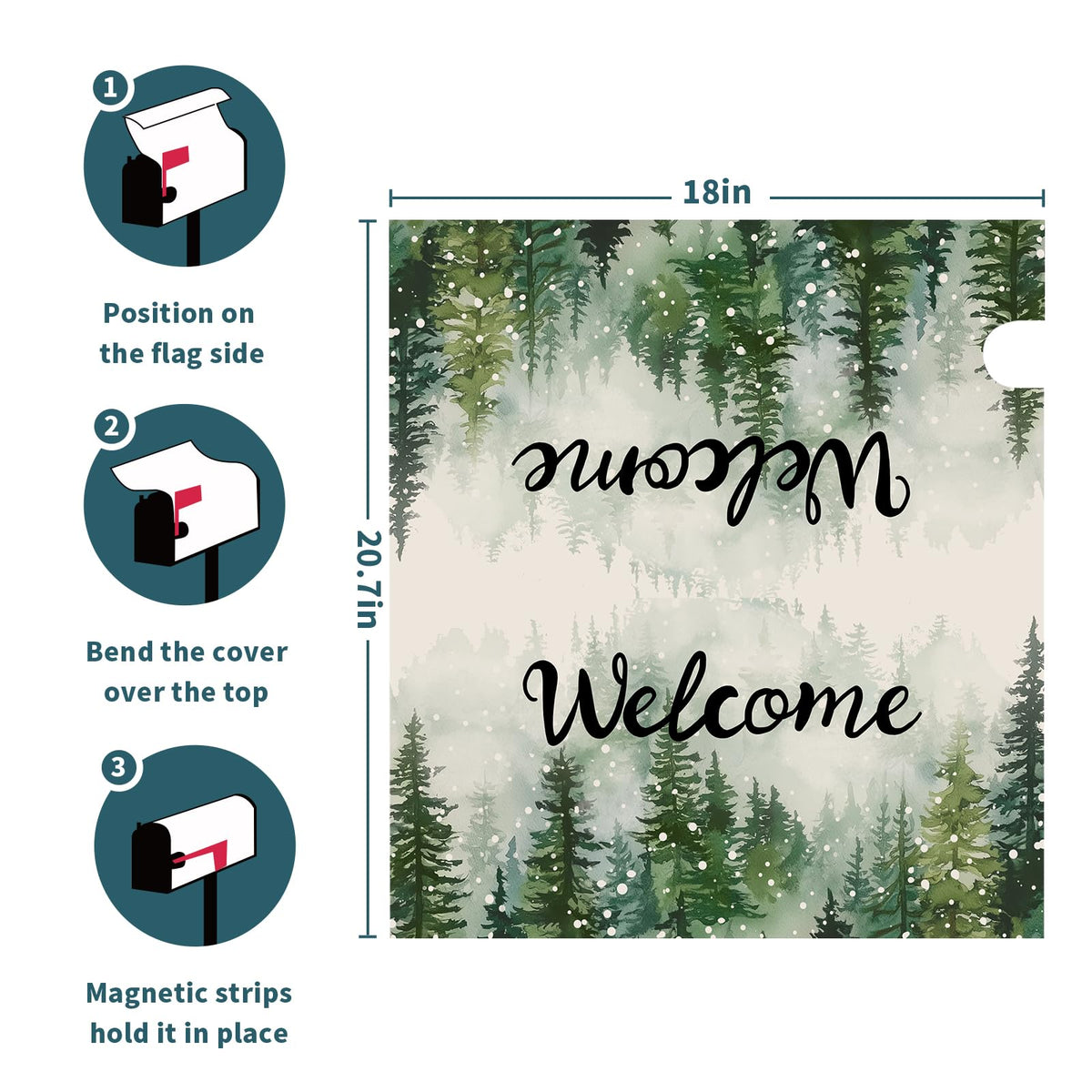 Winter Welcome Mailbox Cover Magnetic Standard Size 21"x 18" Green Winter Pine Tree Decorative Mail Box Covers Christmas Snowflake Holiday Mailbox Wraps Post Letter Box Cover for Home Garden Yard