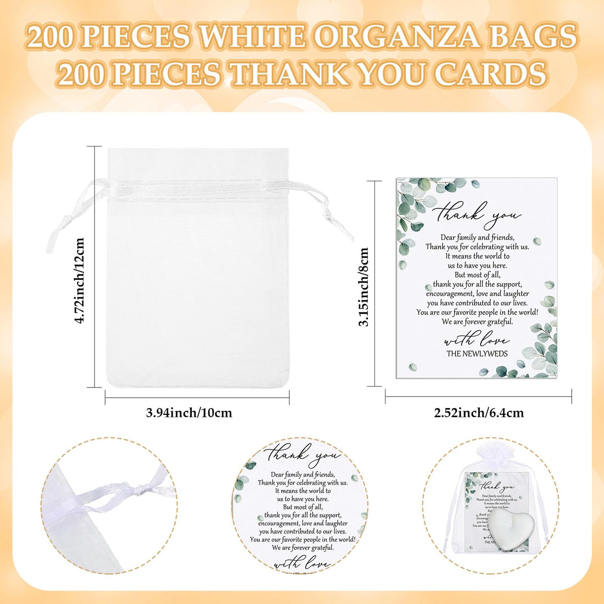 Threlaco 100 Sets Wedding Favors for Guests Bulk Mini Heart Shaped Candles Wedding Party Favors for Guests with Thank You Cards and Organza Bags Bridal Shower Party Souvenir Candle Gifts
